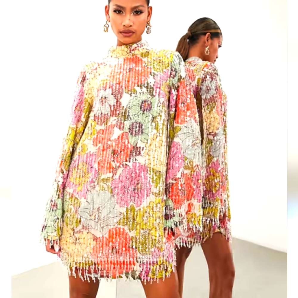 ASOS EDITION: sequin high neck mini dress with beaded fringe NWT